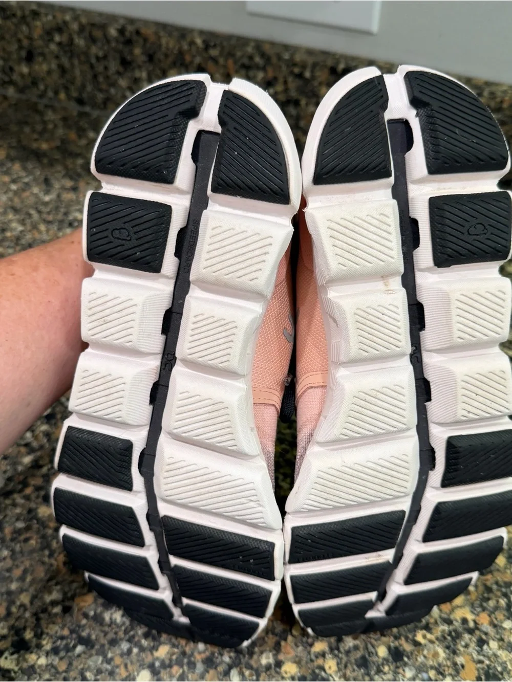 On Cloud Running Shoes in white with Orange Accent ladies 9